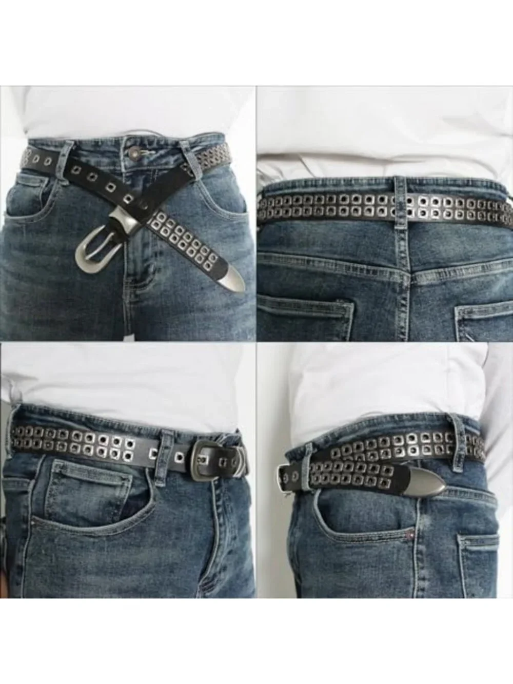 Black Studded Genuine Leather Belt for Men & Women - Y2K Goth Punk Style